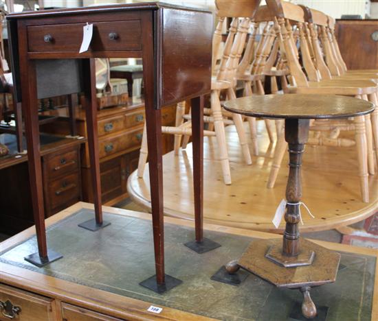 Oak circular wine table and a drop-flap table